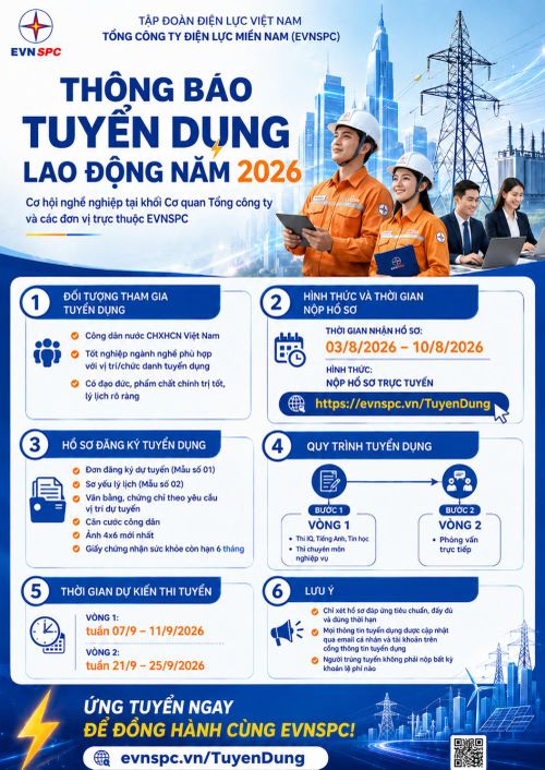Nhiều vị trí công việc đang được EVNSPC tuyển dụng năm 2026