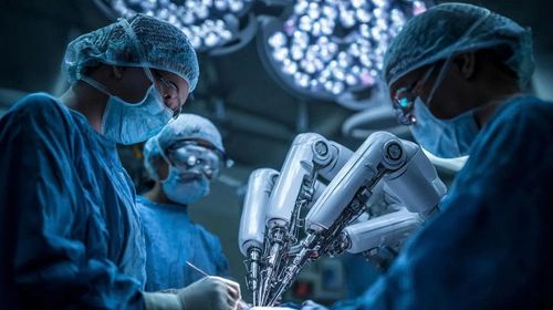 Các bác sĩ tiến hành phẫu thuật với sự hỗ trợ của cánh tay robot. Ảnh: Nchstats.com