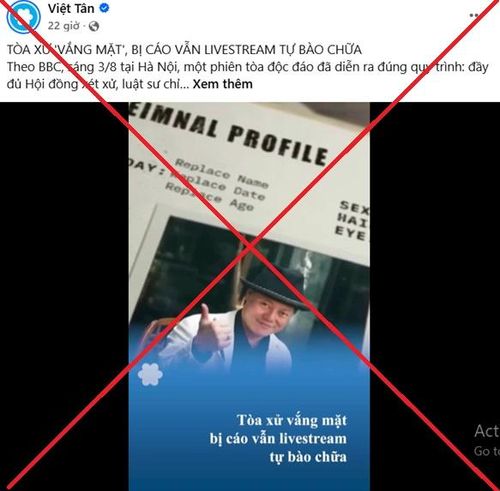 Tổ chức khủng bố Việt Tân đăng tin xuyên tạc về nội dung vụ án.