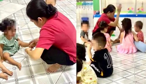 Hình ảnh bảo mẫu hành hung trẻ gây phẫn nộ.