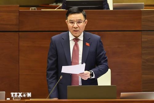 Bộ trưởng Bộ Công Thương Lê Mạnh Hùng phát biểu giải trình, làm rõ một số vấn đề đại biểu Quốc hội nêu. (Ảnh: Doãn Tấn/TTXVN)