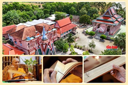Hòa thượng Chau Ty nay đã 84 tuổi, trụ trì chùa Soài So, người duy nhất trong tỉnh An Giang còn lưu giữ trọn vẹn kỹ thuật viết chữ trên lá buông, cẩn thận mở từng bộ kinh cổ đã ngả màu theo thời gian.