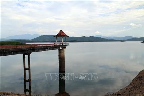 Hạn hán làm sụt giảm mạnh nguồn nước tại hồ Phú Ninh (Đà Nẵng). Ảnh: Đỗ Trưởng/TTXVN