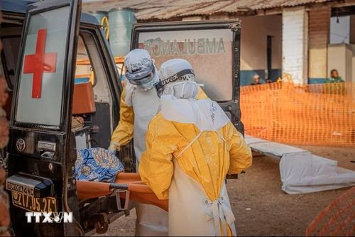 Nhân viên y tế chuyển bệnh nhân Ebola tới trung tâm điều trị ở tỉnh Ituri, CHDC Congo. Ảnh: THX/TTXVN phát.