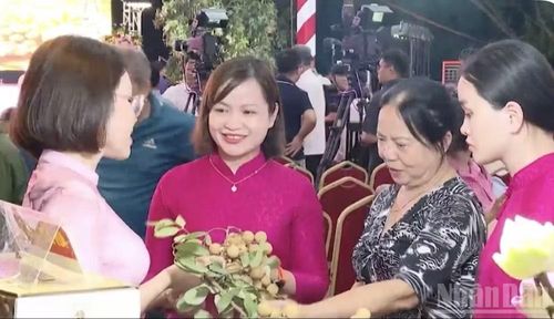 Người dân và du khách tham quan, trải nghiệm các gian hàng trưng bày, kết nối tiêu thụ nông sản tại Lễ hội Nhãn lồng Hưng Yên 2026. (Ảnh: Mai Huyên)
