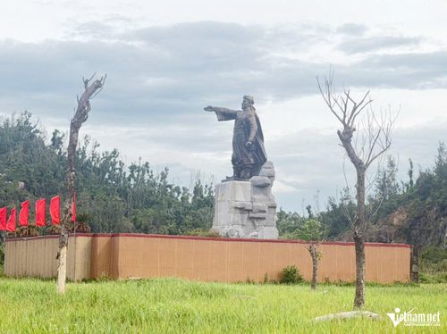 Khu vực tượng đài Mai Hắc Đế, loạt cây xanh chết khô trơ trọi bên trong khuôn viên