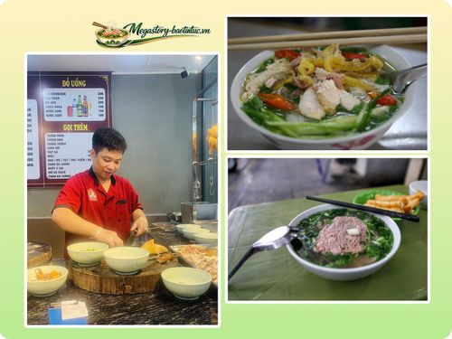 Những bát phở gà, phở bò gia truyền được chế biến, trình bày hấp dẫn.