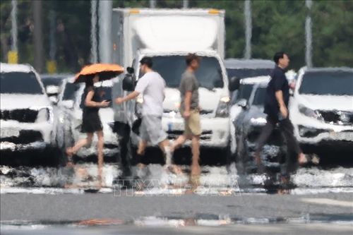 Người dân di chuyển trên đường dưới trời nắng gay gắt tại Seoul, Hàn Quốc ngày 4/8/2026. Ảnh: Yonhap/TTXVN phát