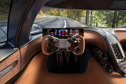  Nội thất của Bugatti Destrier được thiết kế theo cảm hứng từ xưởng may đo cao cấp (tailor's atelier), khác biệt rõ rệt với khoang lái thuần xe đua của Bolide. 