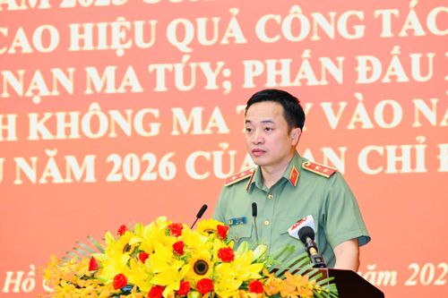 Trung tướng Mai Hoàng phát biểu tại hội nghị. Ảnh: VIỆT DŨNG