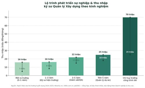 Biểu đồ minh họa lộ trình phát triển sự nghiệp và thu nhập của nhân sự ngành Quản lý Xây dựng