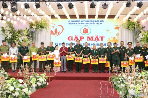Ban tổ chức trao quà cho các nạn nhân chất độc da cam.