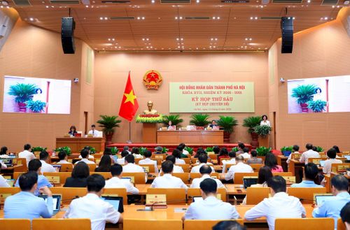 Quang cảnh Kỳ họp thứ Sáu HĐND thành phố Hà Nội khóa XVII. Ảnh: Thành Thái