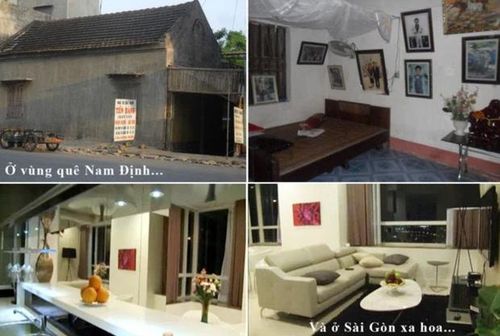Căn nhà ở quê của gia đình Vũ Khắc Tiệp trước đây và hiện tại.