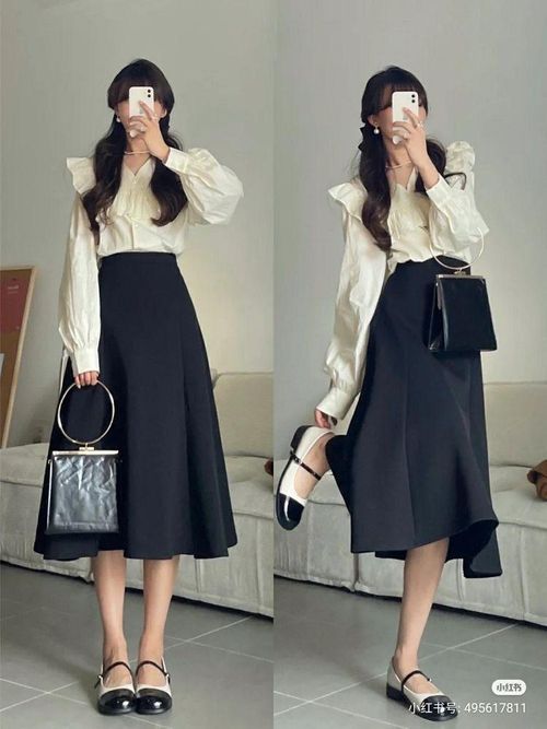 Áo blouse giúp set đồ với chân váy suông thêm nữ tính và tinh tế. (Ảnh: Xiaohongshu)