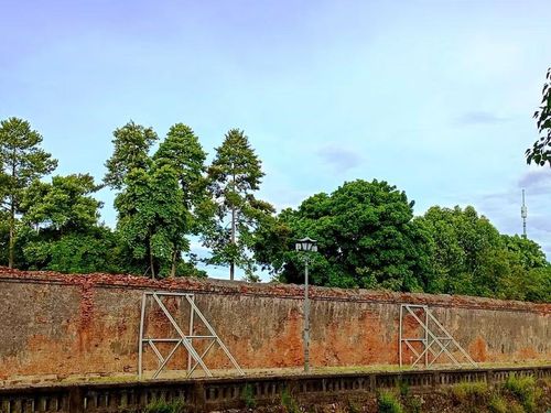 Trung tâm Bảo tồn Di tích Cố đô Huế chống đỡ những đoạn tường thành yếu ở Hoàng thành phía đường Lê Huân.