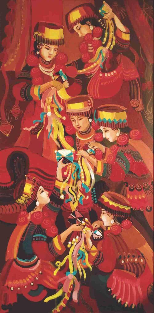 Khoảnh khắc hội Xuân. Tranh: Nông Xoan