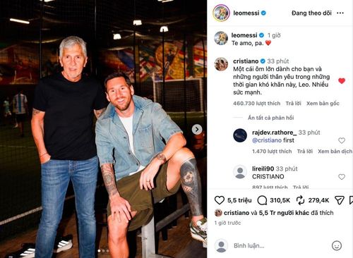  Ronaldo gửi lời nhắn xúc động dưới bài đăng của Messi. 