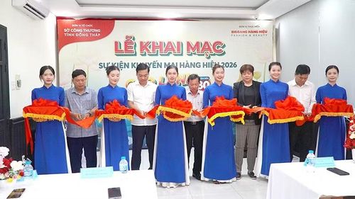 Nghi thức khai mạc sự kiện khuyến mại hàng hiệu “Cao Lãnh Mega Sale 2026”. (Ảnh: HỮU NGHĨA)