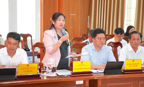  Phó Chủ tịch UBND xã Cần Giờ Võ Thị Diễm Phượng báo cáo tại buổi giám sát. QUANG HUY 