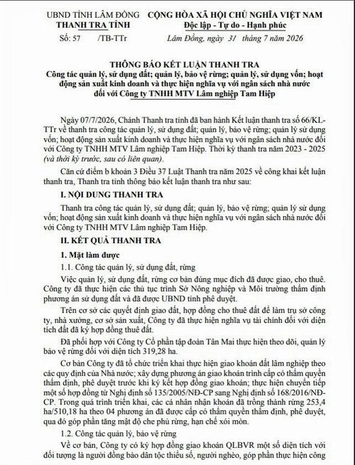  Thông báo kết luận thanh tra của Thanh tra tỉnh Lâm Đồng.