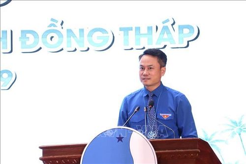 Ông Nguyễn Kim Quy, Bí thư BCH Trung ương Đoàn, Phó Chủ tịch thường trực Hội Liên hiệp thanh niên Việt Nam phát biểu tại Đại hội.