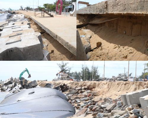 Tình trạng sóng biển xâm thực, gây sạt lở nghiêm trọng dọc tuyến đường bãi tắm Phú Thuận và Thuận An.