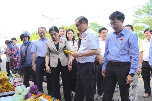 Các thành viên đoàn khảo sát việc bảo đảm ATTP tại chợ nông sản Thủ Đức. QUANG HUY