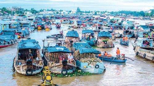 Chợ nổi là lời giải của cư dân miền Tây đối với địa hình sông nước. Trong ảnh: Chợ nổi Cái Răng (Cần Thơ). Ảnh: Bùi Văn Hải
