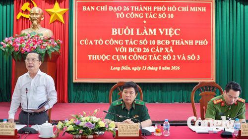 Ông Trần Thế Thuận - Thành uỷ viên, Giám đốc Sở Văn hóa và Thể thao Thành phố, Tổ phó Tổ Công tác số 10 Ban Chỉ đạo 26 Thành phố phát biểu tại buổi làm việc.