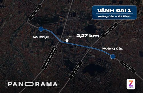 Vành đai 1 dài hơn 7 km đi qua các phố Trần Khát Chân - Đại Cồ Việt - Xã Đàn - Hoàng Cầu - Voi Phục của phường Ô Chợ Dừa, Giảng Võ và Láng. Khi hoàn thành tuyến Vành đai 1 đoạn Hoàng Cầu - Voi Phục, đây sẽ là vành đai đầu tiên của Hà Nội được khép kín. Đồ hoạ: Đinh Hà.