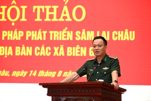 Đại tá Trương Minh Đức, Chỉ huy trưởng Ban chỉ huy Bộ đội Biên phòng tỉnh Lai Châu phát biểu tại hội thảo.