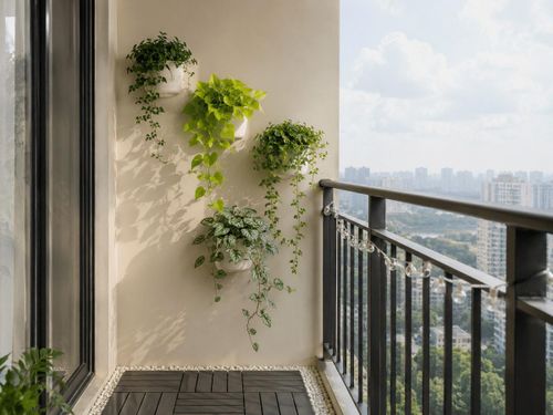 Cây trầu bà treo ban công xanh mát.