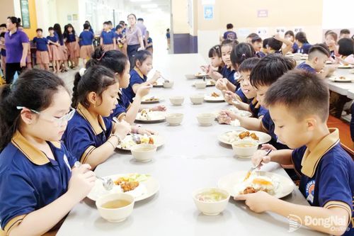 Học sinh Trường TH-THCS-THPT Bùi Thị Xuân ăn trưa tại trường. Ảnh: Hạnh Dung