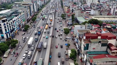 Toàn cảnh tuyến Vành đai 3 trên cao được UAV ghi lại.