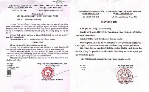 Vụ việc được cơ quan chức năng tiếp nhận và gửi thông báo chuyển đơn về Phòng Cảnh sát điều tra tội phạm về tham nhũng, kinh tế và buôn lậu Công an TP Hà Nội giải quyết theo quy định.