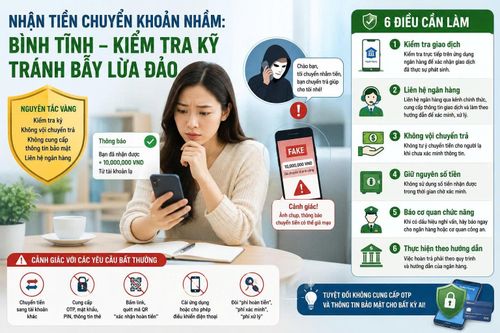 Nhận được tiền chuyển khoản từ tài khoản lạ, người dân không nên vội vàng chuyển trả
