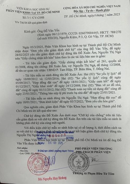 Kết quả giám định chữ ký không phải của ông Ẩm