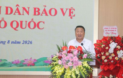 Đồng chí Nguyễn Khánh Bình - Bí thư Đảng ủy, Chủ tịch HĐND xã Bình Minh phát biểu chỉ đạo tại ngày hội. Ảnh Đ. Đạt