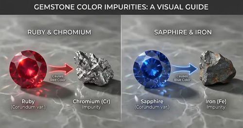 Cùng là khoáng vật corundum nhưng kết hợp với crom hay sắt sẽ tạo thành hai loại đá quý khác biệt về màu sắc là ruby và sapphire.