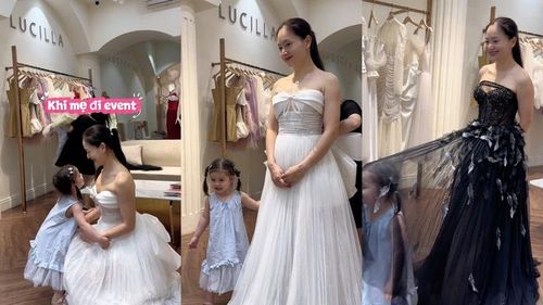 Lan Phương đưa con gái nhỏ Mia theo cùng trong quá trình lựa chọn trang phục để chuẩn bị cho một sự kiện điện ảnh tại Hà Nội. Ảnh: FBNV.