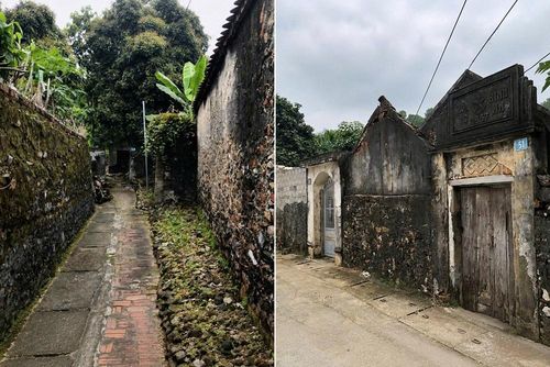 Đường gạch đỏ và tường đá phủ rêu là những hình ảnh quen thuộc ở làng cổ Đông Sơn