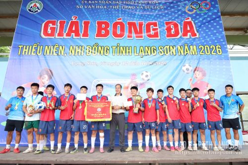 Đại diện Ban Tổ chức trao huy chương Vàng cho Đội bóng đá thiếu niên phường Kỳ Lừa