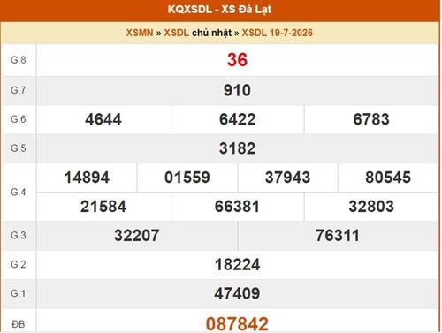 XSDL 19/7, kết quả xổ số Đà Lạt ngày 19/7/2026