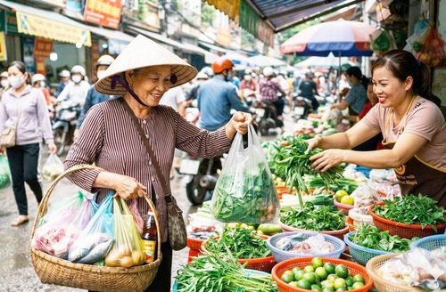 Thói quen sử dụng túi nilon trong sinh hoạt hằng ngày không dễ thay đổi trong thời gian ngắn. Ảnh: AI