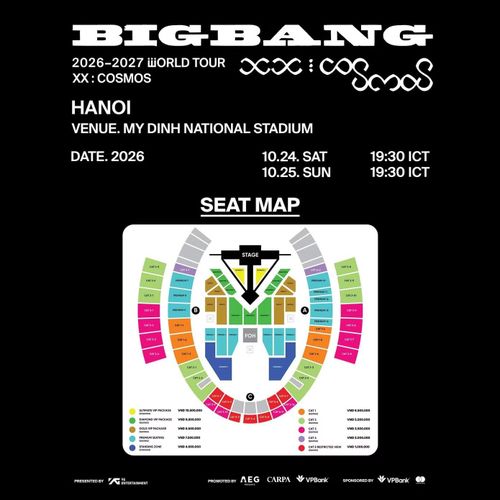 Sơ đồ và giá vé chính thức của concert BIGBANG tại Hà Nội.
