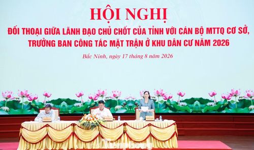 Lãnh đạo Tỉnh ủy, UBND tỉnh và Mặt trận Tổ quốc tỉnh Bắc Ninh tại buổi đối thoại.