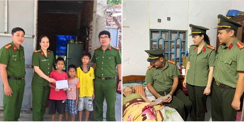 Cán bộ, chiến sĩ Công an xã Quế Sơn thăm, tặng quà trẻ em nghèo hiếu học và người dân có hoàn cảnh khó khăn, bị bạo bệnh.