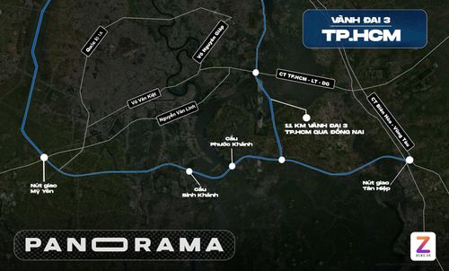 Hướng tuyến 11 km Vành đai 3 TP.HCM đoạn qua TP Đồng Nai. Đồ họa: Quỳnh Danh.