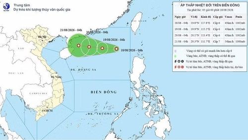 Dự báo về đường đi của áp thấp nhiệt đới trên Biển Đông trong những ngày tới.